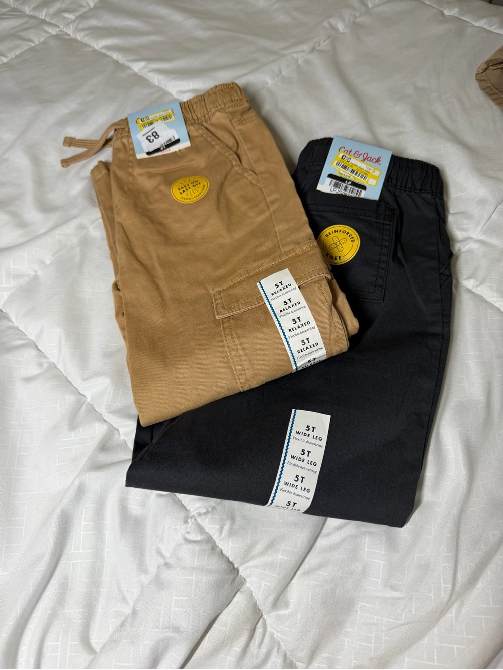 2 pair Cat & Jack Kids' Wide Leg Cargo Pants - Tan and Black (5T)